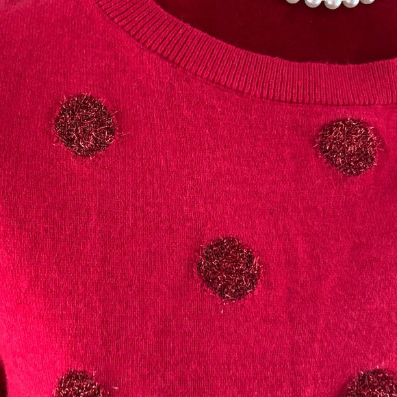 Talbots Tinsel Polkadot Wool Blend Sweater in Festive Berry Red - Picture 5 of 15